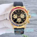 Swiss Replica Rolex Daytona Yellow Gold Rainbow Baguettes N V13 7750 Watch